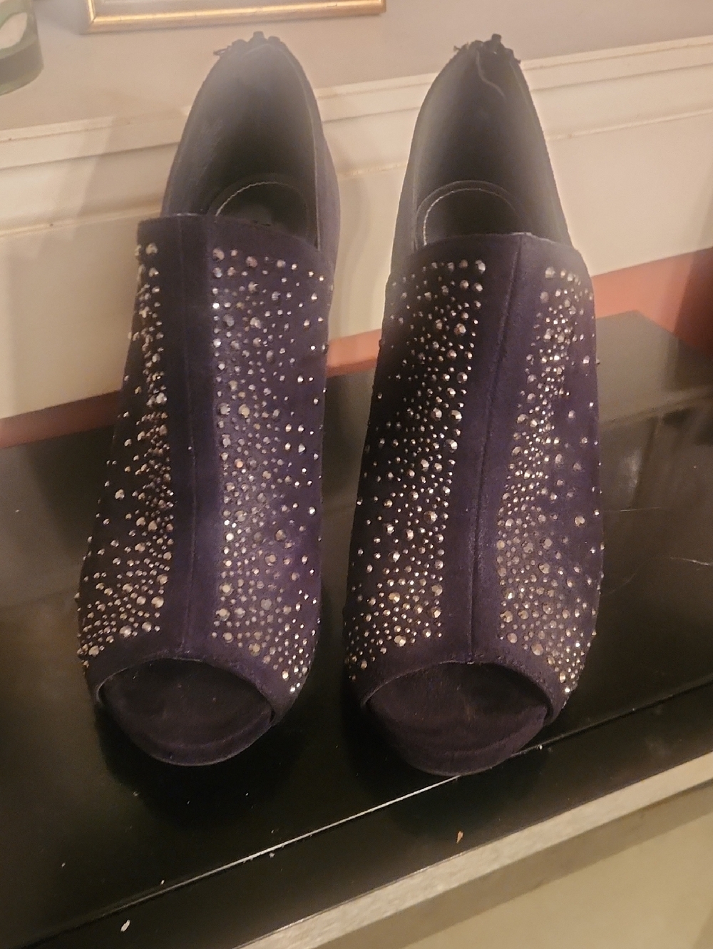 Women’s Black Crystal Peep-Toe Booties - Brand